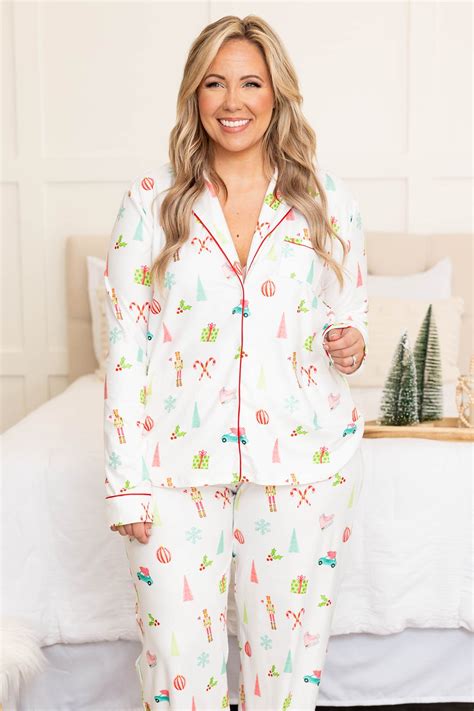 Snow Wishes Long Sleeve Pajama Top, White - XL | Womens christmas ...