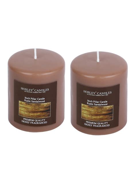 Hosley Highly Fragranced Rustic Sandalwood 3Inchs Pillar Candles - Set ...