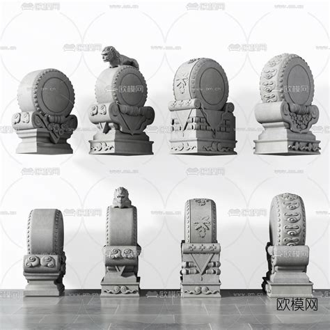 新中式抱鼓石门前石雕塑3d模型下载_ID10336246_3dmax免费模型-欧模网