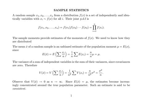 Statslide 8 - Chnbnbcc - SAMPLE STATISTICS A random sample x 1 , x 2 ...