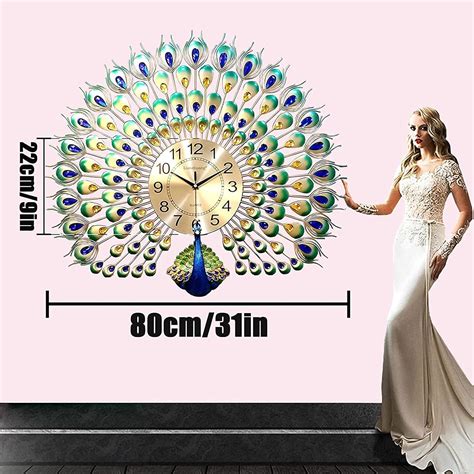 HAOWANJP Large Peacock Wall Clock - Elegant 3D Metal Design - India | Ubuy