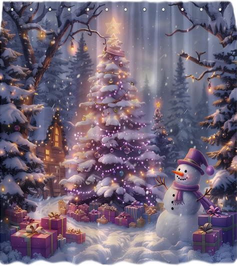 Amazon.com: Christmas Shower Curtain Winter Snow Xmas Trees Cute ...