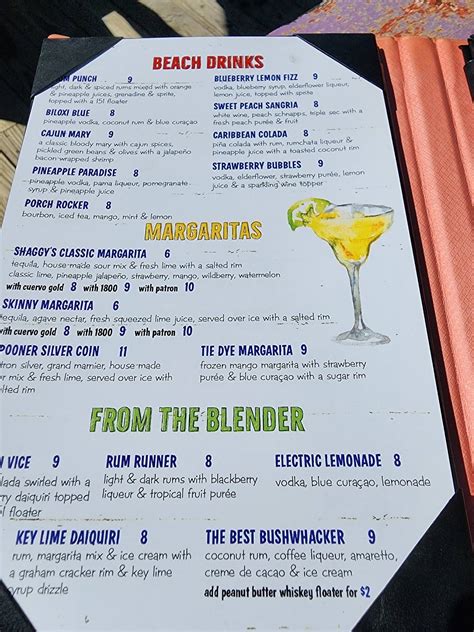 Menu at Shaggy's Biloxi Beach pub & bar, Biloxi, Beach Blvd