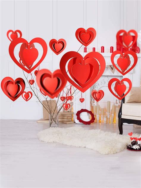 16pcs Valentine's Day 3D Heart Shaped Tassel Curtain, Romantic Red ...