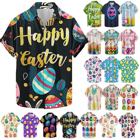 DDAPJ pyju Men's Easter Shirts Short Sleeve Button Down Bunny Print ...