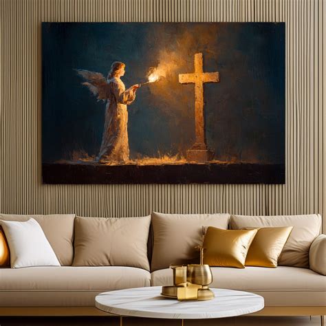 Angel and Cross Textured Painting | Symbolic Spiritual Art – CRAFTICO