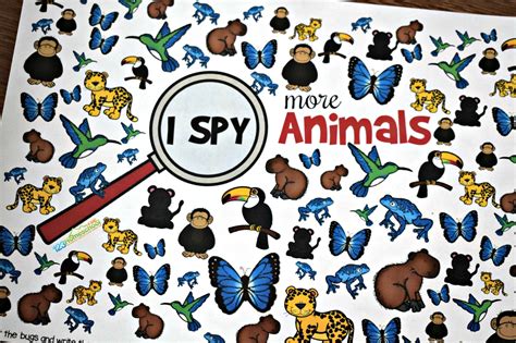 🔎🦋🐆🐦FREE Animal I Spy Printables Worksheets for kids pdf