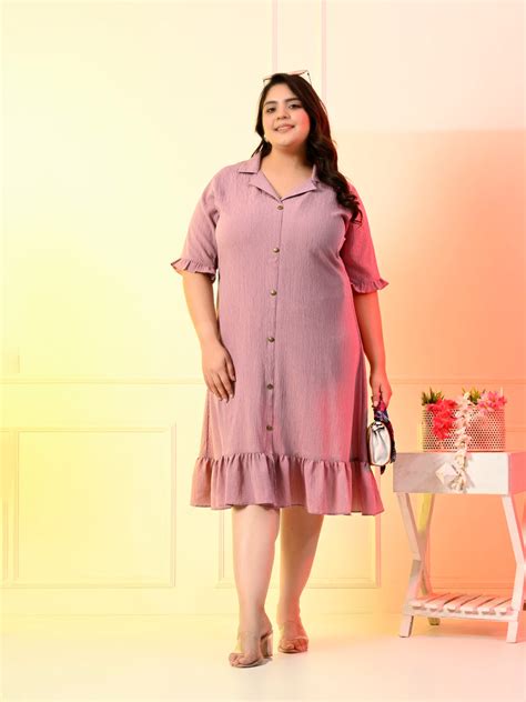 Plus Size Lavender Crinkle Collared Dress – DESINOOR.COM