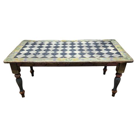 Vintage Pine Hand Painted 6 Seat Dining Table For Sale at 1stDibs