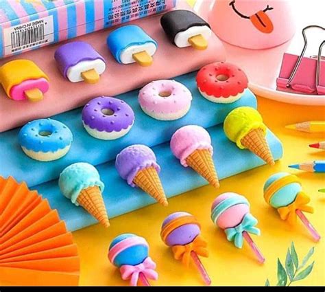 AMB 16pc Cute Eraser Donut Ice Cream Modeling Rubber Erasers for Pencil ...
