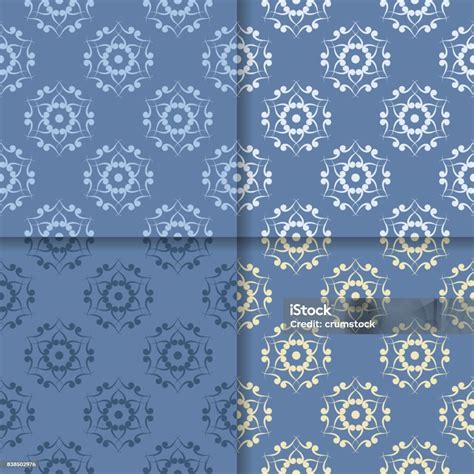 Blue Set Of Floral Ornaments Seamless Patterns Stock Illustration ...