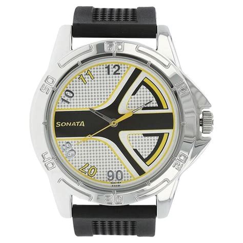 Buy Online Sonata Quartz Analog Black Dial Plastic Strap Watch for Men ...