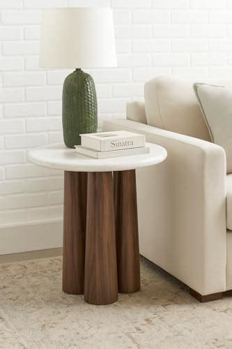 JS CRAFT Caite Round Side Table | White Marble Top & Solid Mango Wood ...