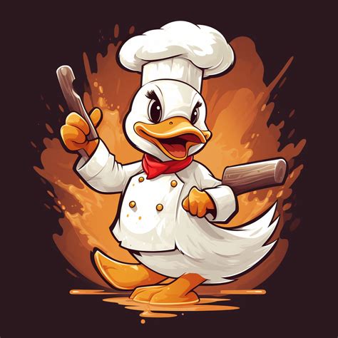 白色的鸭子，厨师，厨师鸭子，厨师帽，手里拿锅铲，烤鸭，卡通，logo，国潮，古风-豆友fXnw的文本出图-自由创作作品