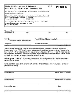 Fillable Online isu FORM INFOR - IDAHO STATE UNIVERSITY Fax Email Print ...