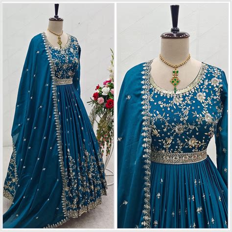 Occasion Wear Teal Blue Color Sequence Work Gown – vastracloth