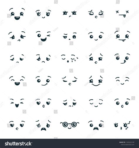 Set Cute Kawaii Emoticons Emoji Expression Stock Vector (Royalty Free) 1329222149 | Shutterstock
