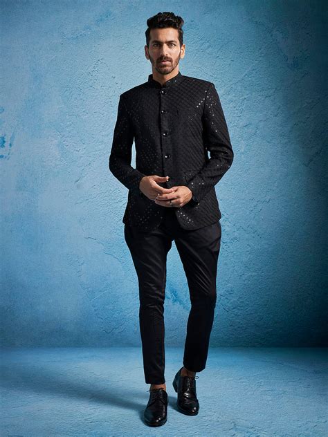 Men's Black Schiffli Jodhpuri Pant Set – vastramay