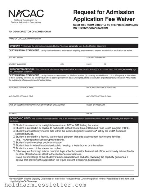 Free Application Fee Waiver Form – Fillable Template