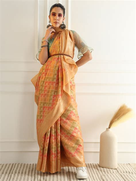GNKQ2564 Banarasi Chanderi Saree with Multi Color Ombre style Resham ...