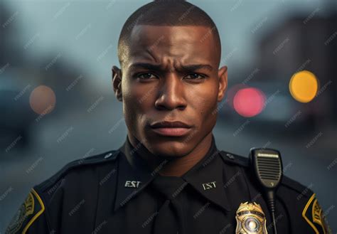 Premium Photo | Serious African American Police Officer in Black ...