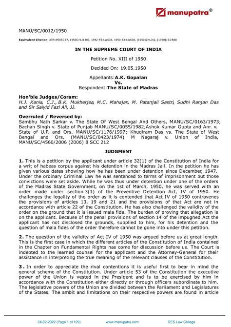 AK Gopalan vs The State of Madras 19051950 SCs500012 COM543550 - MANU ...