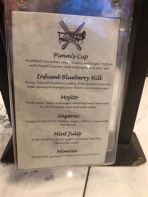 Menu at Cornet pub & bar, New Orleans