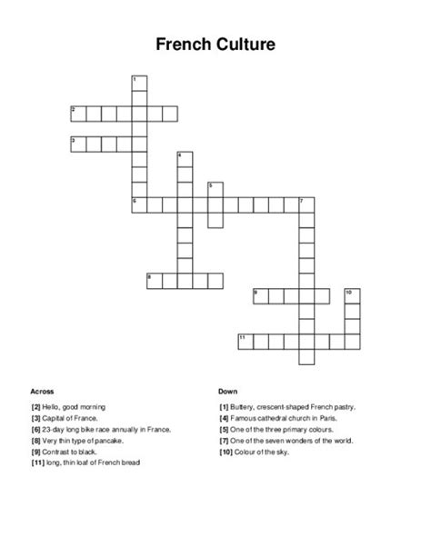 French Culture Crossword Puzzle