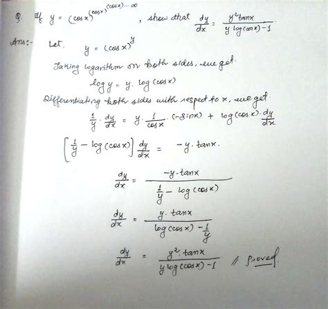 Y=cosx^cosx^cosx....^infinity.find derivative w.r.t. x. - Brainly.in
