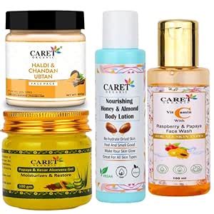 Caret Organic Haldi & Chandan Ubtan Face Pack + Vitamin C & Glutathione ...