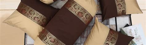 Buy DECOWAT Bolster Cover Set of 2 Round Brown and Beige Cushion Pillow ...
