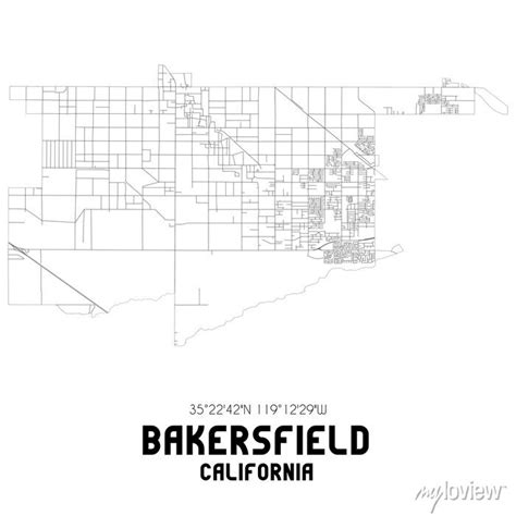 Bakersfield california. us street map with black and white lines. wall ...