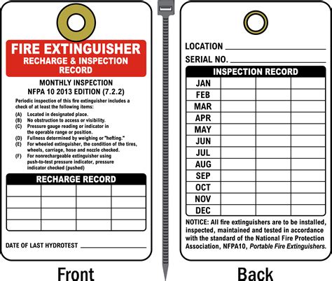 Fire Extinguisher Recharge & Inspection Record Monthly Inspection NFPA Tag - Shop Now w/ Fast ...