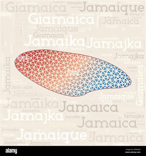 Jamaica map design. Country names in different languages and map shape ...