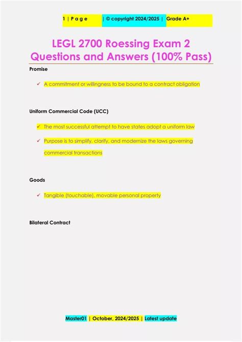 LEGL 2700 Roessing Exam 2 Questions and Answers (100% Pass) - LEGL 2700 ...