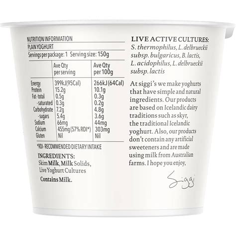 Siggi's 0.5 % Fat Yoghurt Plain 150g | Woolworths