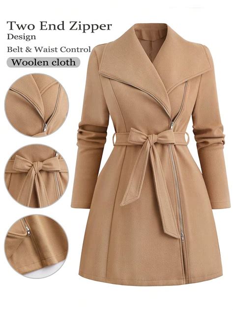 SHEIN LUNE Abrigo largo de cierre para mujer de talla grande con ...