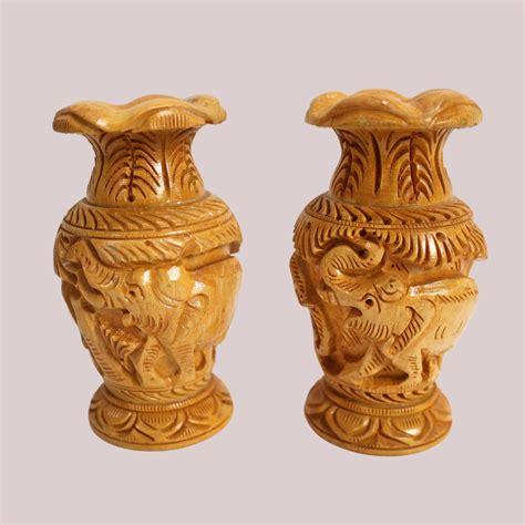 Wooden Flower Pot 4" Elephant Design (Set of 2 ) || Natural Color ...