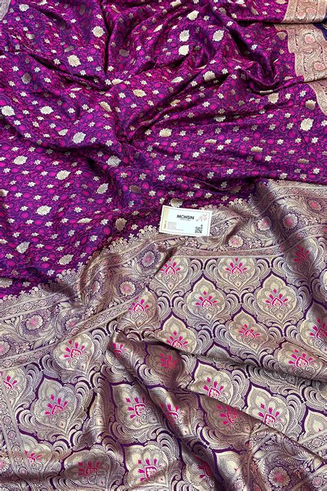 Navy Purple Chunni Munni Buti Katan Silk Banarasi Saree – Mohsin Textiles