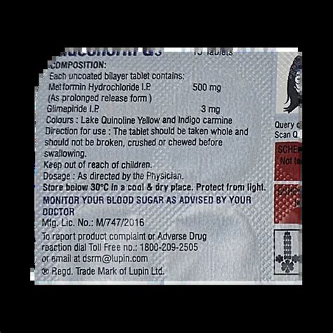 GLUCONORM G 3MG TABLET 15'S : View Price, Combination and Alternatives ...