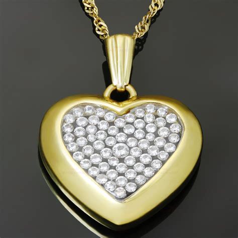 Diamond 18k Yellow Gold Heart Pendant Necklace-MTSJ12594