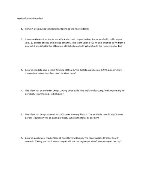 N120 Week 10 Med Math Assignment - Medication Math Review 1. Convert ...