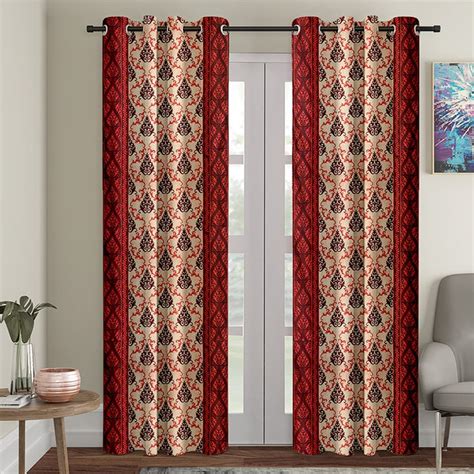 Buy Cortina Damask Light-Filtering Polyester Curtains 5 feet Long Set ...