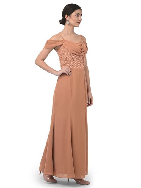 Buy Eavan Peach Embellished Maxi Dress EA4720 at Amazon.in