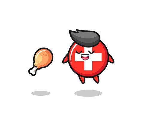Joli insigne du drapeau suisse flottant et tenté à cause du poulet frit ...