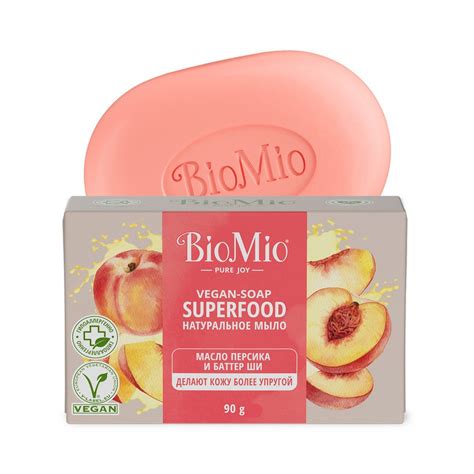 Мыло твердое `BIOMIO` SUPERFOOD натуральное, персик и ши 90 гр купить в ...