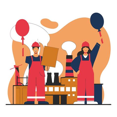Factory workers celebrate success teamwork industry triumph men gear ...