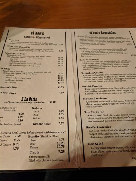 Menu at El Bee's restaurant, Waterloo, N 240th St