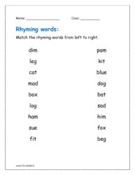 Rhyming words worksheets PDF for kindergarten | Planetspin.in
