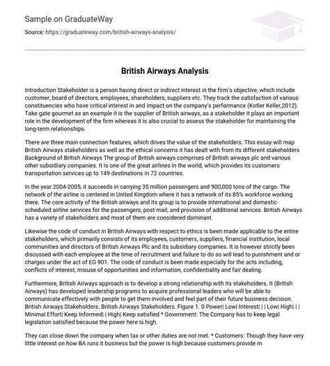 ⇉British Airways Analysis Essay Example | GraduateWay